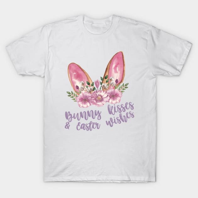 Bunny Kisses & Easter Wishes - Bunny Ears with Flowers T-Shirt by Patty Bee Shop